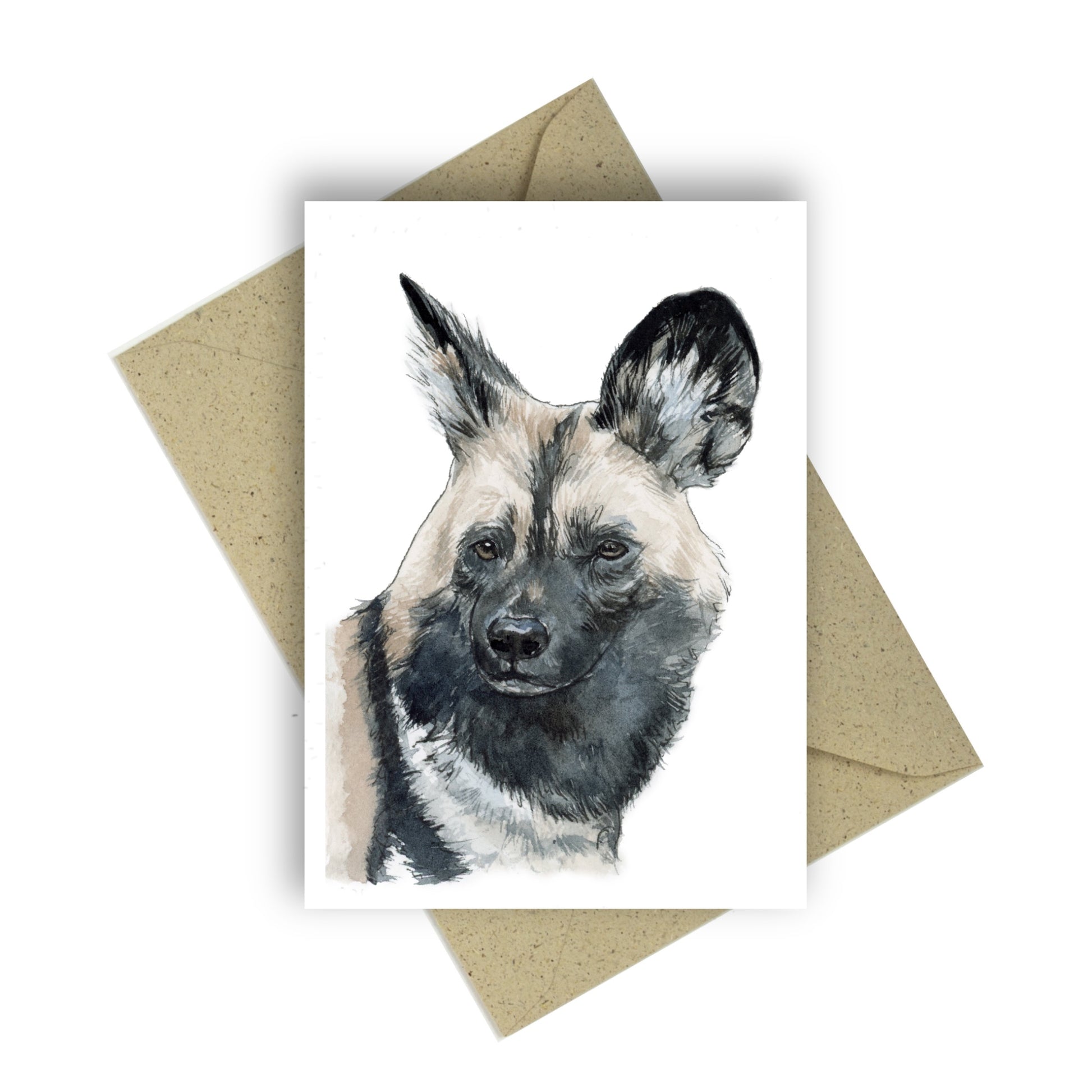 Aquarell vom Kopf eines afrikanischen Wildhundes
