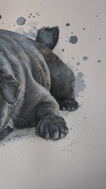 Original Aquarell „Mops“ - Welttierschutztag